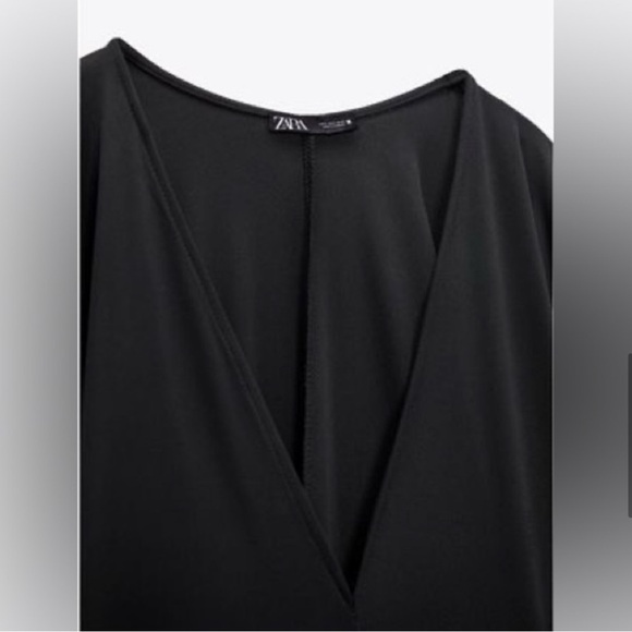 ZARA Black Cocktail Gown with Long Dolman Sleeves and Asymmetrical Neckline - Picture 3 of 4